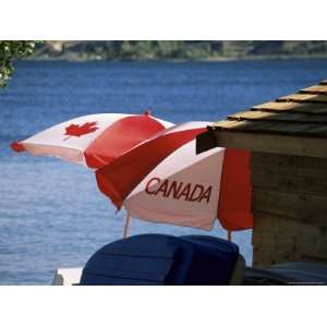  Patriotic Umbrellas on the Shore of Okanagan Lake, Near 