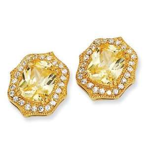    plated Sterling Silver Asscher cut Canary CZ Post Earrings Jewelry