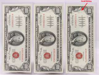 1966 $100 Red Seal United States Notes SEQUENTIAL SET 3  