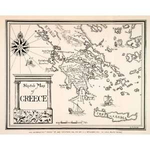  1906 Lithograph Map Greece Sparta Athens Crete Thessaly 