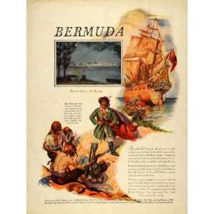 1928 Ad Bermuda Island Hamilton Harbour Pirates Ship   Original Print 