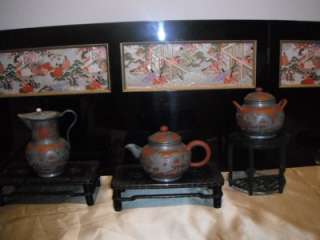 Antique Chinese Yixing Pewter Dragon Tea Set    Mint condition RARE 