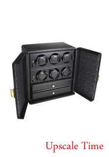   Del Tempo Rotori Black Leather Six Unit Holders Watch Winder 6RT SP N