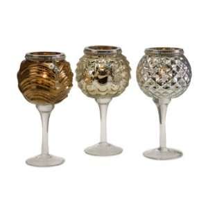  Aure Pedestal Mercury Glass Votives   Set of 3