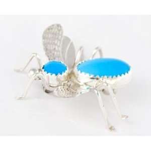  Sterling Silver Turquoise Insect Bug Handmade Pin: Jewelry