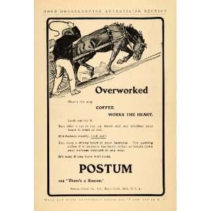 1906 Ad Postum Coffee Cereal Horse Cart Battle Creek   Original Print 