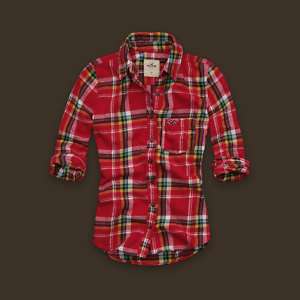 Hollister Womens Arch Bay Red Plaid Flannel Shirt NWT  