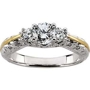  14K Two Tone Gold Diamond Engagement Ring   0.87 Ct 