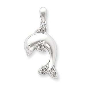  Sterling Silver Diamond Dolphin Pendant Jewelry