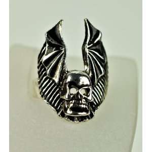  Bat Wing Skull Ring Black Death Gothic Metal Biker Tattoo 