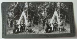 Stereoview Indian Maiden and Two Braves Minnesota Tepee  