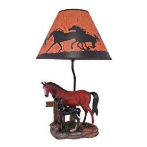 Brown Mare and Foal Horse Table Lamp w/ Shade: Home 
