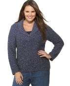 Charter Club V Neck Shawl Collared Inset Knit Sweater Plus Sizes 
