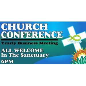   Vinyl Banner   Church Conference Sunday Evening blue 