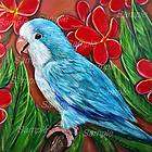 BLUE QUAKER PARROT GICLEE of Painting Monk Bird Kristine Kasheta ART