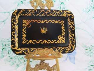 MINT! Vintage Black & Gold Mid Century Floral Chic Tole Vanity Dresser 