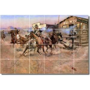 Charles Russell Western Backsplash Tile Mural 5  24x36 using (24) 6x6 