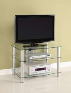 TV Stand/Console with Glass Of Shelving   Clear/silver  