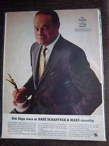 1965 BOB HOPE Hart Schaffner & Marx Mens Suit Ad  