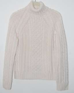 CREW Thick Cream Wool Fisherman Knit Turtleneck Sweater S  