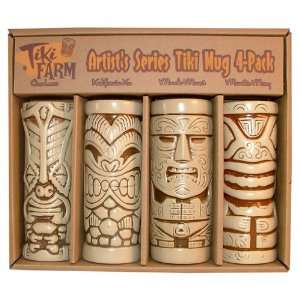  Artists Series Tiki Mug 4 Pack (Brown/Natural Glaze 