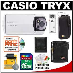  Casio Exilim TRYX Compact Digital Camera (White) with 16GB 