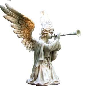  Cherub Angel Statue Large 30 Tall X 33 Polyresin with Trumpet 