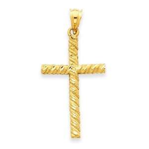  14k Gold Satin & Diamond  Cut Cross Pendant: Jewelry