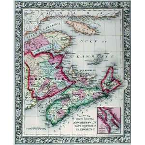 Mitchell 1862 Antique Map of Nova Scotia, New Brunswick, Cape Breton 