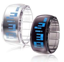 Pair of Futuristic Blue LED Wrist Watch   Black & White  