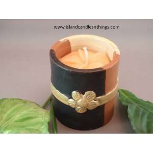  Terracotta Candle with Flower, Tricolor Gold