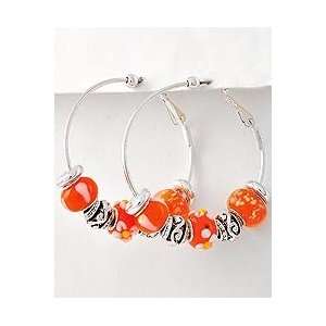 Silver Hoop Earrings ~ Lightweight Small Orange Murano Glass Beads 