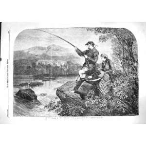   1860 SALMON FISHING RIVER SCOTLAND HIGHLANDS MEN KILTS: Home & Kitchen