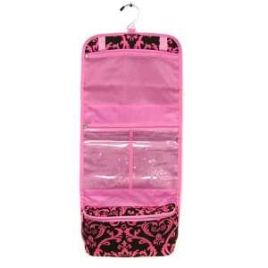    Pink Brown Damask Hanging Travel Toiletry Cosmetic Bag: Beauty
