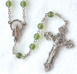   OF GRACE Olive Green Peridot Glass August Birthstone Catholic Rosary