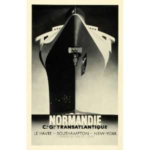  1936 Print French Cruise Liner Normandie Transatlantic Ship Travel 