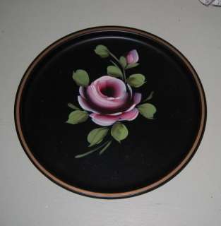 This Auction is for a Beautiful, Vintage, Round, Black Toleware Tray 