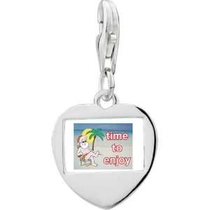   Silver Santa At The Beach Photo Heart Frame Charm: Pugster: Jewelry
