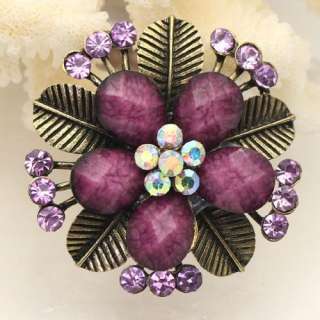 Alluring Flower Purple Dark Grain Stone & Crystal Brooch Free shipping 