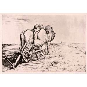  1946 Print Alphonse Legros Horse Plough Plow Bag Farm 