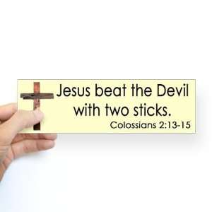  Jesus Beat the Devil With Two Sticks Sticker Bump Funny 