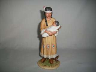 HOMCO 7 3/4 INDIAN WOMAN CARRYING HER CHILD #1447 FIGURINE  