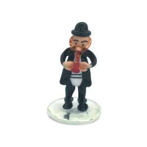  9 cm. Black Glass Hassidic Figurine Playing the Piccolo 