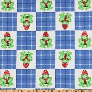  45 Wide Christmas Flannel Frog Checkers Blue/White 