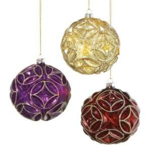  Set of 6 Bejeweled Glass Ball Christmas Tree Ornaments 4 