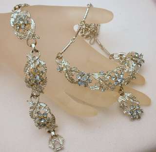 Vintage Coro Bracelet and Drop Necklace Set Rhinestone  