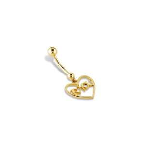    14k Yellow Gold Heart I Love You Belly Button Ring: Jewelry