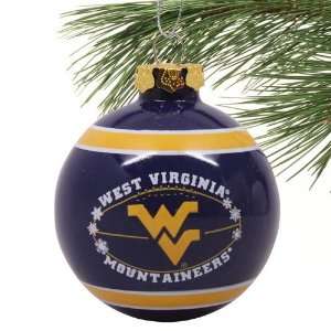  West Virginia Mountaineers Ribbon Flocked Glass Ball 