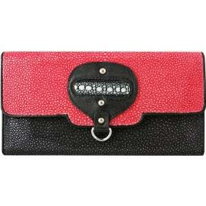  Genuine Stingray Leather Long Wallet Black / Red 