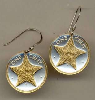 Gold on Silver Bahamas 1 cent Starfish Earrings  